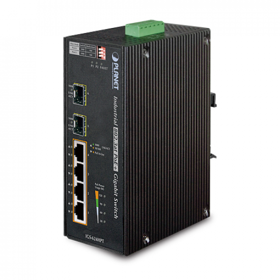 IGS-624HPT - Industrial 4-Port 10/100/1000T 802.3at PoE+ w/ 2-Port 100/1000X SFP Ethernet Switch 