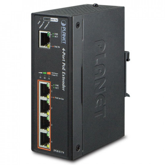 IPOE-E174 - 1-Port Ultra PoE to 4-Port 802.3af/at Gigabit PoE Extender