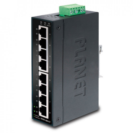 ISW-801T - 8-Port 10/100TX Industrial Fast Ethernet Switch (-40~75 degrees C operating temperature)