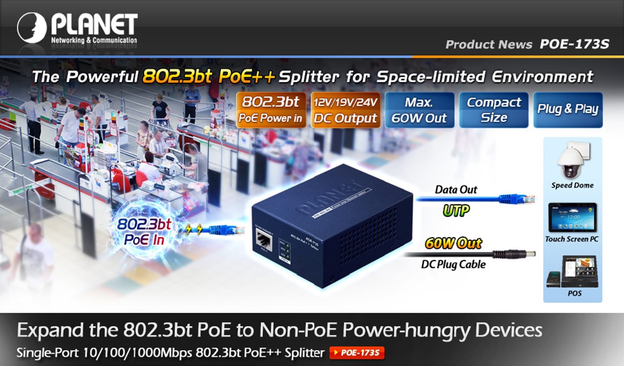 Planet POE-173S 802.3bt PoE++ Splitter 12v 19v 24v